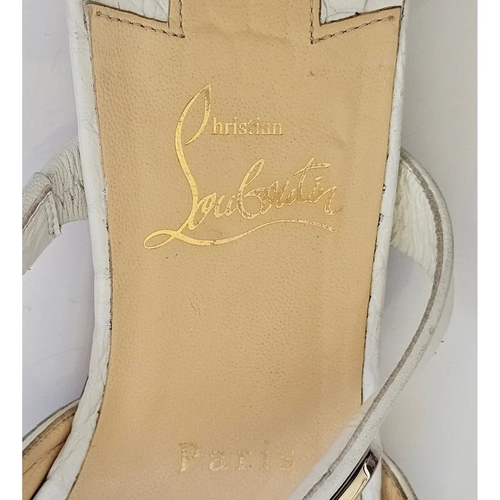 Christian Louboutin CHOC LOCK Croc Embossed Leather Flat Mules White‎ Sz 36